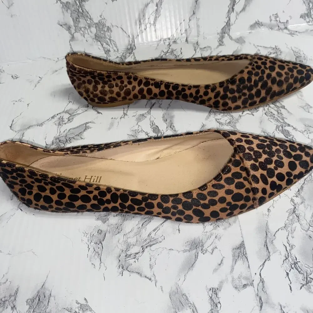 Garnet Hill Brown Calf Hair Animal Print Adrian Pointed Ballet Flats Women's 8.5